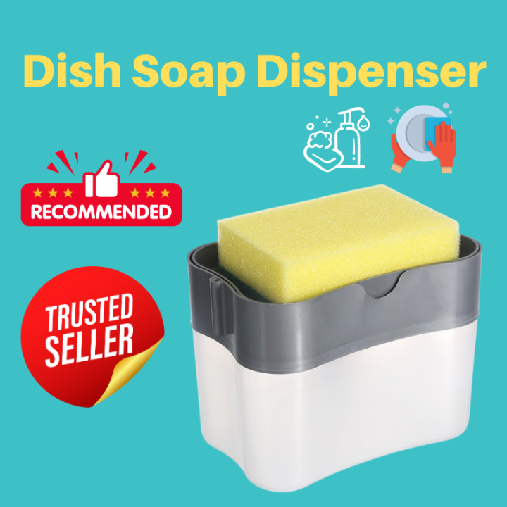 2in1 Dish Soap Dispenser & Sponge Holder Liquid Soap Pump Sponge Dish