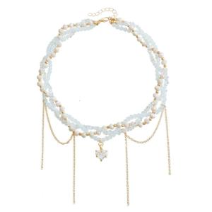 Elegant Multi Layer Heart Tassels Necklace Adjustable Length Beaded Neck Chain for Women Girls Fashion Gift