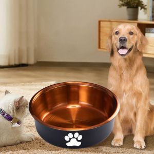 OUTOPEN Sức chứa lớn Bát thức ăn cho chó bằng thép không gỉ Hoạt hình Chân Mèo Bát chống trượt cho chó Bát cho chó ăn Chống trượt Bát cho ăn kim loại Dành cho mèo cún con
