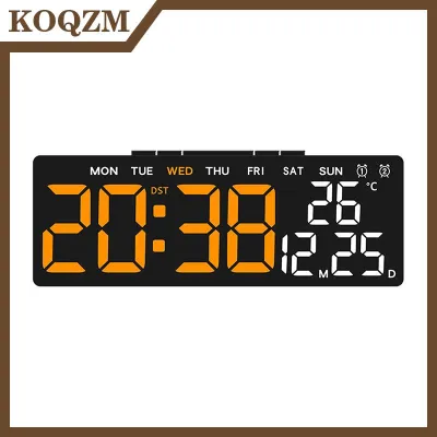 【KOQZM Home Styling】 นาฬิกาติดผนังดิจิตอล LED นาฬิกาตั้งโต๊ะแสดงผลขนาดใหญ่นาฬิกาติดผนังอเนกประสงค์ปฏิทินวันที่อุณหภูมิ12 24ชั่วโมงควบคุมเสียงดีจิทัลสำหรับห้องนอนห้องนั่งเล่นตกแต่งบ้าน