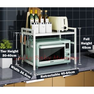 【DAILY ESSENTIAL】 Retractable Kitchen Shelf Countertop Microwave Oven Rack Iron Finishing Rack