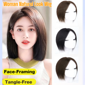 Wig Natural 3D Bangs Wig Piece for Women Invisible Hair Topper with Clip Center-Part Fluffy Volume for Thicker Hair Hairline Cover