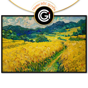 Tranh phong cảnh quê hương cánh đồng lúa chín vàng tranh treo tường tranh dán tường in canvas. CGI-478