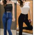 High Quality Women's Fashion Stretchable 5 Buttons Jeans High Waist Skinny Pants Stretchable 3Different Colors Available. 