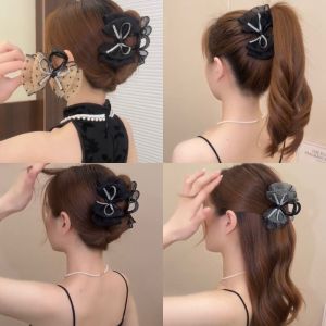 2026 Elegant Mesh Bow Hair Clip for Women Ins Style Rhinestones Hair Clamp Fashion Girl Ponytail Clip