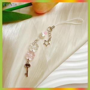 RUASA Sweet Four Leaf Clovers Beaded Phone Charm For Women Girls Cute Exquisite Keychain Pendant Fashionable Phone Lanyard Gifts