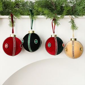 WISHAHA Plastic Christmas Tree Ornaments 8cm Flocked Velvet Hanging Ball Ornaments  Rhinestone Embellished Christmas Decorative Ball Xmas Holiday Decoration