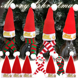 2pcs/set Mini Christmas Hat Wine Bottle Cover Santa Claus Wine Hat Bottle Bag Hat for Home Xmas Party Tabletop Dinner Deco