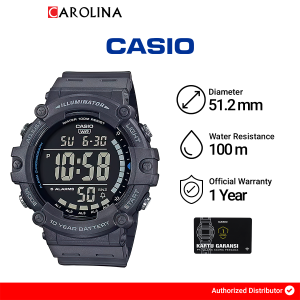 Jam Tangan Pria Casio General AE-1500WH-8B Quartz Watch Black Digital Dial Grey Resin Band