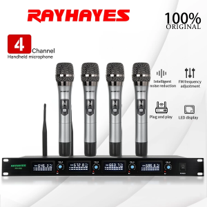 RAYHAYES 4 Channel UHF Wireless Microphone Professional for Singing Karaoke Meeting Party