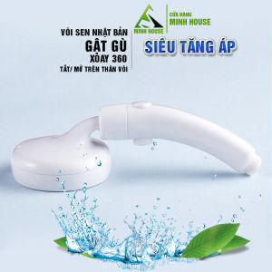 Vòi nước hoa sen tăng áp lực Nhật bản tiết kiệm nước gật gù cổ xoay 360 độ có nút tắt mở Stop trên thân vòi tiện lợi Minh House