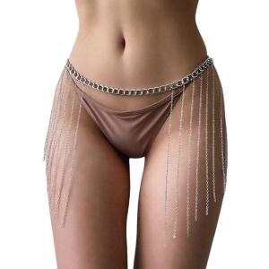 Metallic Body Chain Long Tassels Waist Belt for Women Evening Dance Belly Decoration Hip Ornament