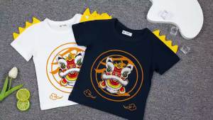 Áo Cny cho trẻ em áo thun tay ngắn họa tiết múa lân thời trang mới phong cách Trung Quốc cho bé trai áo trẻ em NU8D