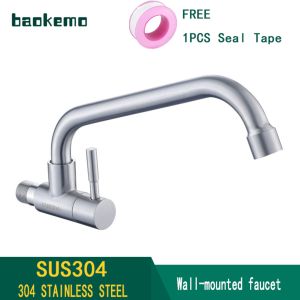 304 stainless steel kitchen faucet into the wall single cold sink sink faucet