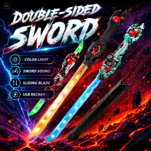 [ Random Color ] Double Sided Sword With Light And Sound Sliding Lightsaber Rechargeable Gift Decoration Toy