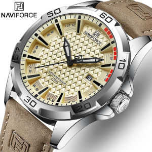 NAVIFORCE นาฬิกาข้อมือชายนาฬิกาควอตซ์สายหนังสไตล์คลาสสิกนาฬิกากันน้ำกลางแจ้งนาฬิกาเรืองแสงวันที่
