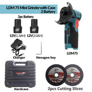 Ladderman 12V 1.3mAh Li-Ion 76mm Mini Cordless Angle with Case Grinder Brushless Motor Dual Battery DIY Cutting Grinding