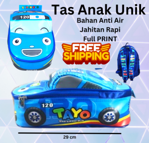 BGC Tas Ransel Sekolah Anak TK Tas Anak Karakter Kartun Bus 3D Bentuk Mobil On The Road Tas Anak Laki Laki Tas Sekolah anak laki OTR TAYO BIRU