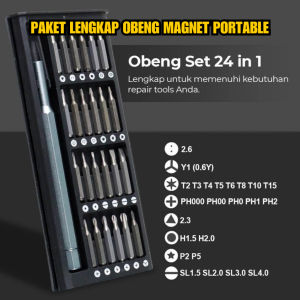 Paket Lengkap Obeng Magnet Portable Obeng Magnet Set 24 In 1 Mini Pocket Screwdriver Kit Hardware Tools Magnetic Bits Alat Pengendur Pengencang Skrup Baut Kecil Reparasi Servis HP Laptop Jam Tangan Kamera Kacamata Multifungsi Serbaguna