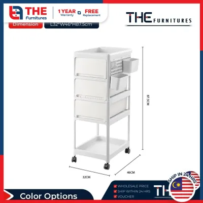 THE L32cm (3/4 Layers) Multipurpose Storage Rack Baby Storage Trolley With Wheels