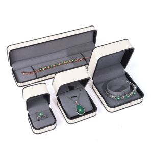 GEMMA Round Corner PU Jewelry Box Rectangular Fashion Jewelry Display Box Luxury Black Edge Flap Jewelry Packaging Boxes for Earring Necklace