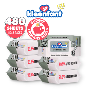 Kleenfant Lite Ocean Fresh Scent Antibacterial Disinfecting Wipes 80 sheets Pack of 6 Hospital Grade Antibac Disinfectant