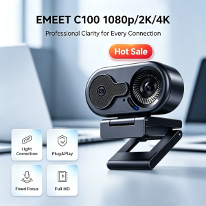 EMEET Webcam Full HD with Microphone 4k/2K/1080P Light Correction Fixed Focus Privacy Cover Plug&Play For PC Youtube Skype Live Broadcast
