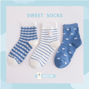 [ส่งจาก กทม.] ถุงเท้าสีขาว ฟ้า ลายหมา เกรดห้าง ผ้าหนา ไม่หลุดข้อ