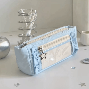 YESMILE Transparent window Pencil Case Badge Display Large Capacity Stationery Storage Pouch Portable multi-functional Pen Bag Office School Supplies