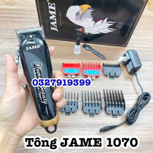 JAME Tông đơ cắt tóc chuyên nghiệp JAME 1070 lưỡi kép kim loại titanium pin 2200mAh 3h liên tục cữ 1.5mm & 4.5mm thiết kế chắc chắn dễ cầm