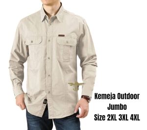 kemeja Tactical pria motif polos lengan panjang/kemeja big size jumbo/kemeja bahan katun tebal