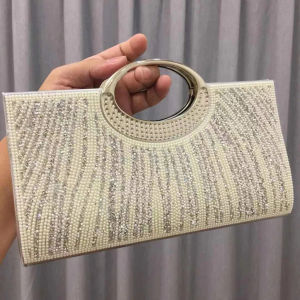 MJ&AJ New ladies bag diamond pleated dinner clutch metal chain with sling