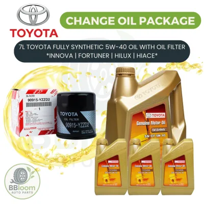 Toyota 5W-40 Fully Synthetic Engine Oil [7 Liters + Oil Filter] Change Oil Package for Diesel/Gas Innova | Fortuner | Hilux | HiAce