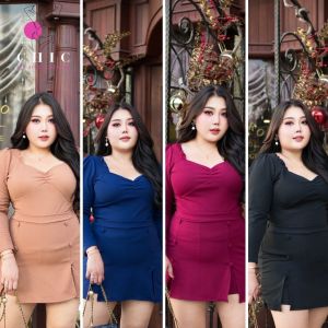 ชุดเซ็ต C-S11 2ชิ้น (เสื้อ+กางเกงทรงกระโปรง) ชุดสาว ผ้ายืด XL (42-48") แฟชั่นสาวอวบ แฟชั่นผู้หญิง 2022