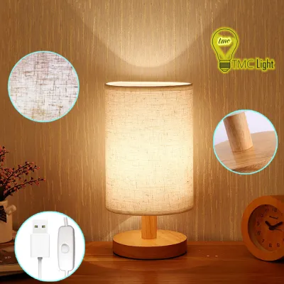 Đèn ngủ để bàn đèn led ánh sáng ấm áp sang trọng - đế gỗ - TMC Light - 13113