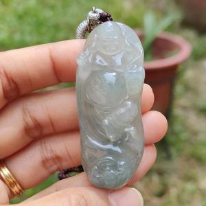 Premium Rare Semi Icy Natural Type A Jadeite Jade crafted with Milo Buddha as Pendant Necklace with certificate weigh 30.56 grams measurement 56 * 23 * 12.8 (pendant207)