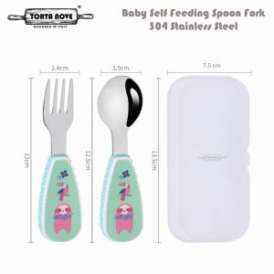 Sendok belajar makan bayi stainles SUS 304 sendok garpu set mpasi toddler spoon weaning travel kotak