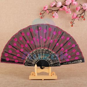 AUK. Folding Fans for Women Colorful Embroidered Flower Design Summer Party Wedding Gifts Souvenir
