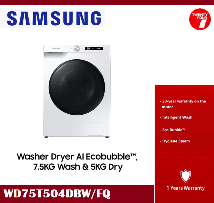 [ Delivered by Seller ] SAMSUNG 7.5/5KG WD75T504DBW Front Load Washing