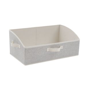 JustLiving ถังขยะพร้อมที่จับที่เก็บของพับได้ถังขยะทรงสี่เหลี่ยมคางหมู1ชิ้นสำหรับชั้นวาง/ตะกร้าเสื้อผ้า/ตัวจัดเก็บตู้เสื้อผ้าผ้าลินินและตะกร้าเก็บของสำหรับของเล่นเสื้อผ้าหนังสือขนาดเล็ก