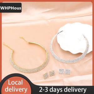 [COD] WHPHous Ship within 24 hours 4Pcs set Bridal Jewelry Set Necklace Bracelets Ring Earrings Set Super Gorgeous Luxury Shiny Fashion Jewelry Party Gift