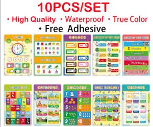 【COD】 16pcs Children Wall Chart Mathematics Education Learning Poster Chart Addition Table Sum Arithmetic English Word Color Month Number Animal Early Education Poster Toy