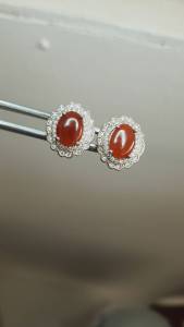 J282 ต่างหูหยกแดงอมน้ำตาล เจไดท์ Type A