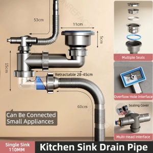 Dble Wash Basin Pipe Plumbing Kitchen Sewer Pipe Basin Water S-Trap Drain Space-saving And Easy To Install