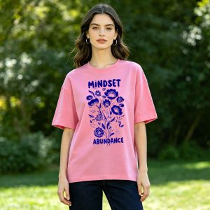 Mindset Of Abundance Blue Wildflower Floral T Shirt Women Vintage Motivational Positive Text Print Cotton Crew Neck Casual Top