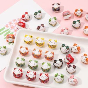 LOPU Mèo Hạt mèo plutus Mèo Con Vòng tay trang điểm Chuỗi hạt rời hình mèo may mắn Thời trang Thủ công Hạt maneki-neko Trang sức tự làm