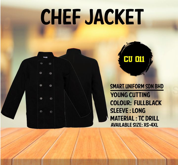 Chef Uniform CU 011-Chef Jacket Black Long Sleeve (Normal Cutting) | Lazada