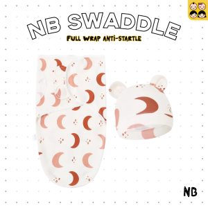 2-Pcs Set Anti-startle Full Wrap Newborn Cotton Swaddle with Hat Kain Bedung Bayi Kain Balut Bayi & Topi Bayi
