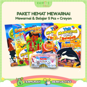 Paket Hemat 5 Buku Gambar Belajar Mewarnai Anak PAUD 1 Set Lengkap Crayon 12 Warna