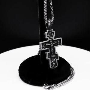 [Charmstone]Orthodox Icon Cross รูปปั้น Crucifix จี้สร้อยคอสแตนเลส Grunge ชายสร้อยคอเครื่องประดับคอ Hombre NZZ293S02